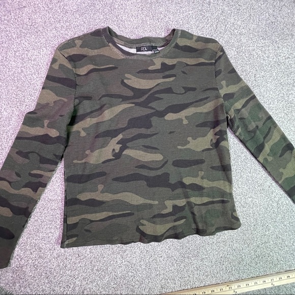 RDI Olive Green Camo T shirt Crew Neck Long Sleeves Waffle Knit M - Picture 3 of 7